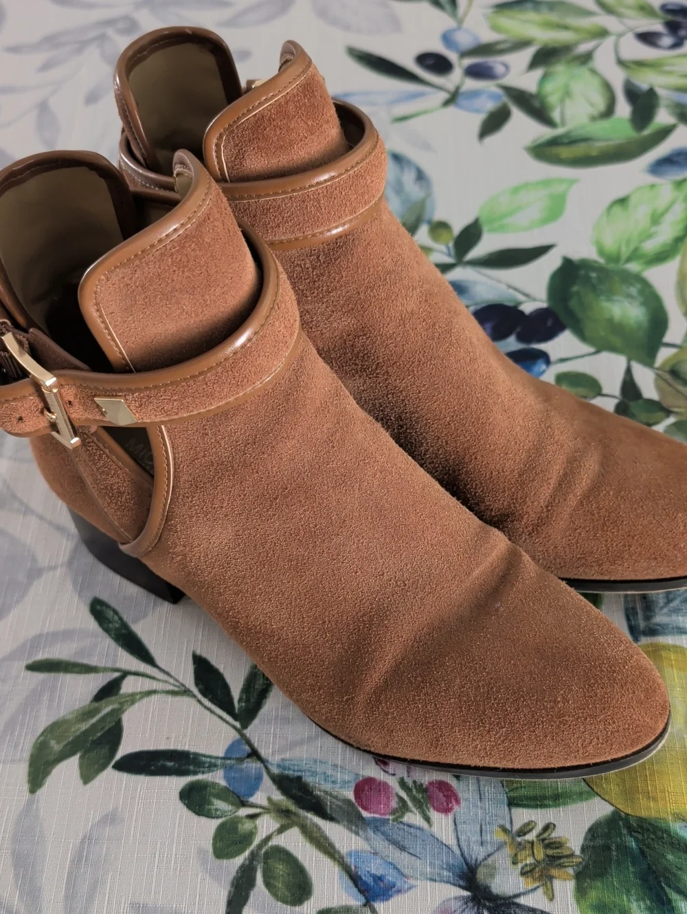 Michael Kors Tan Suede Ankle Booties with Buckle Detail